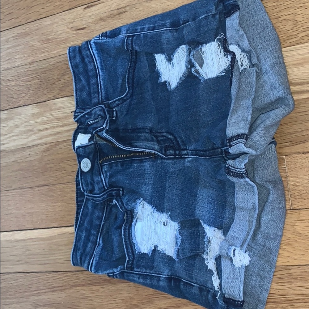 stylish dark wash ripped jean shorts